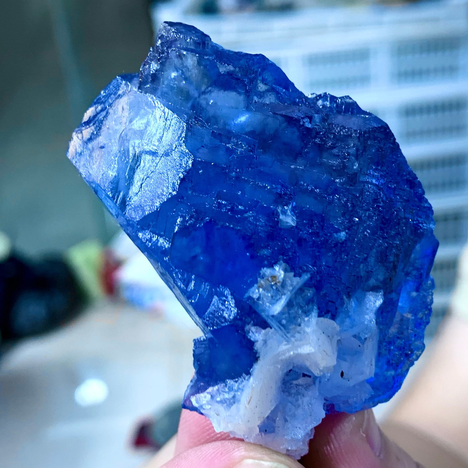 76G Rare transparent blue fluorite cubic mineral crystal sample/China