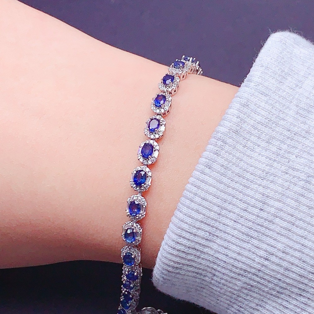 Natural Sapphire Gemstone Emerald bracelet Jewelry S925 Silver Plated 18K Gold