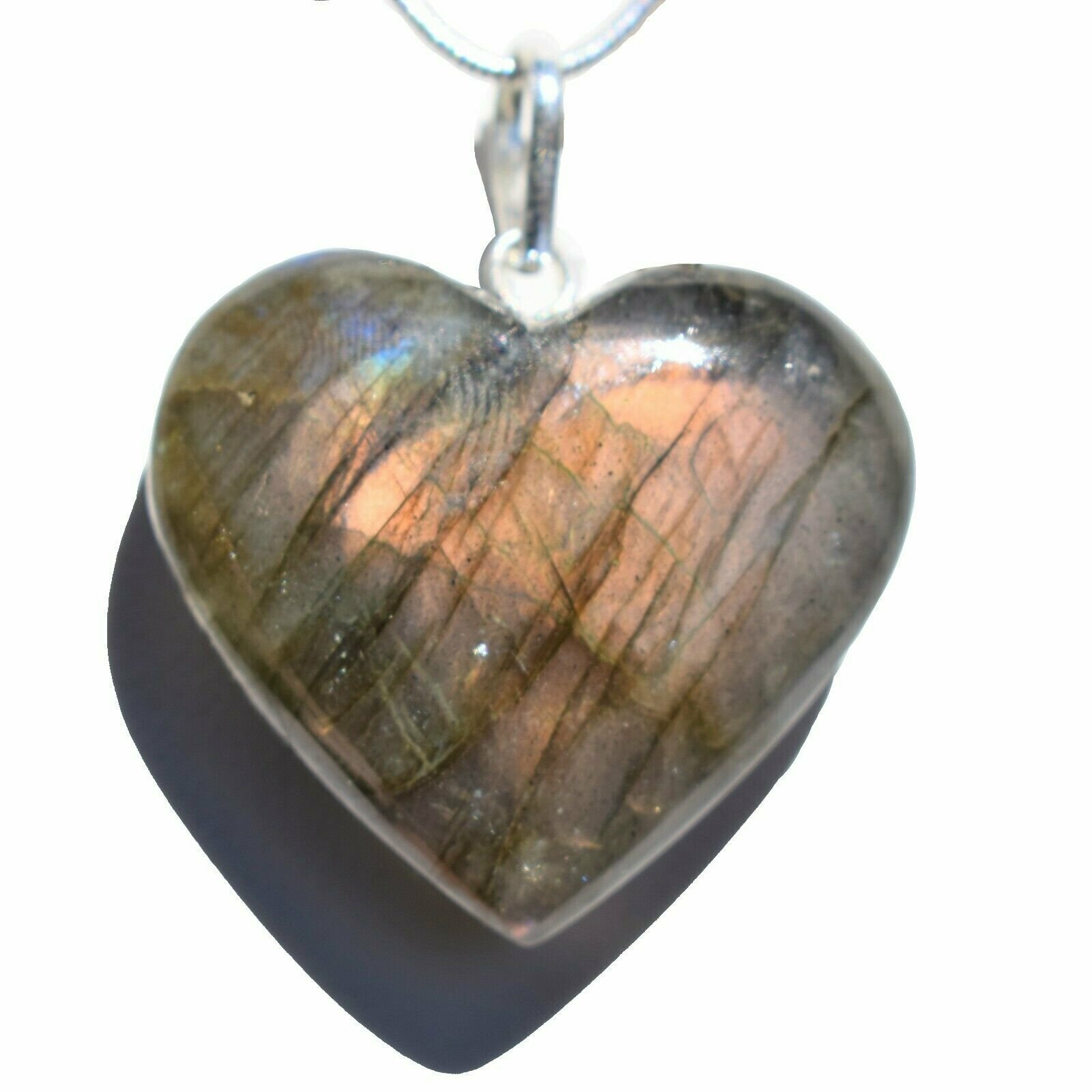 Selenite Charged Natural Puffy Heart Crystal Pendant + 20″ Stainless Steel Chain