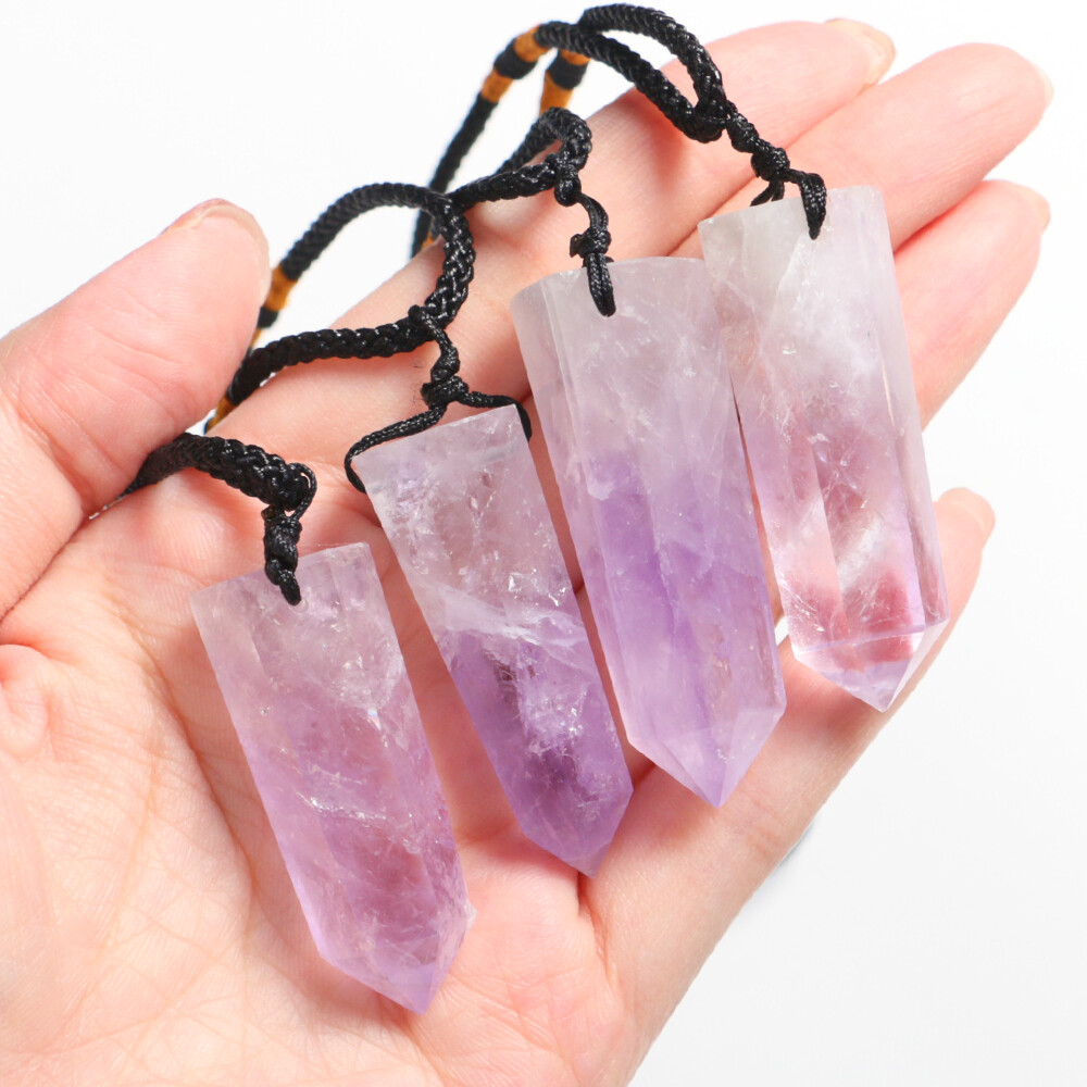 Natural Amethyst Necklace Healing Reiki Quartz Stone Hexagonal Gemstone Pendant