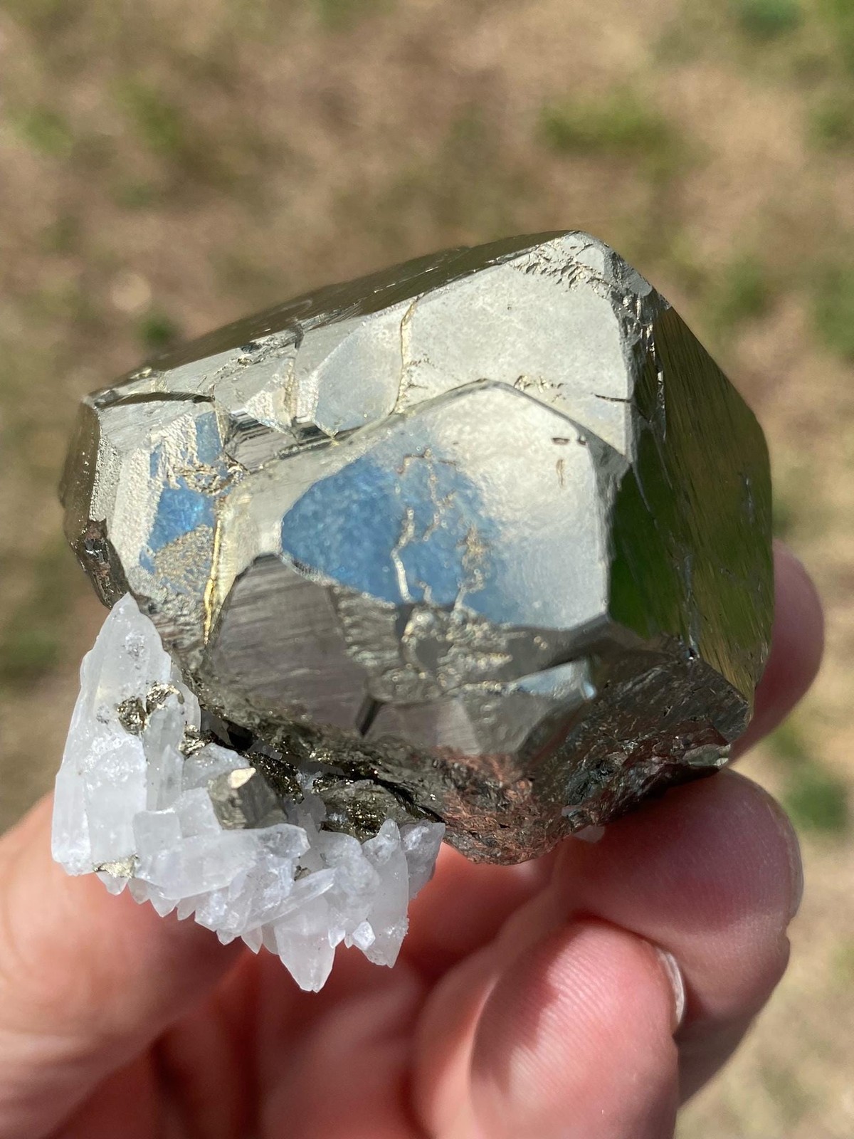 Shimmering Pyrite Dodecahedron with Quartz! See Video!