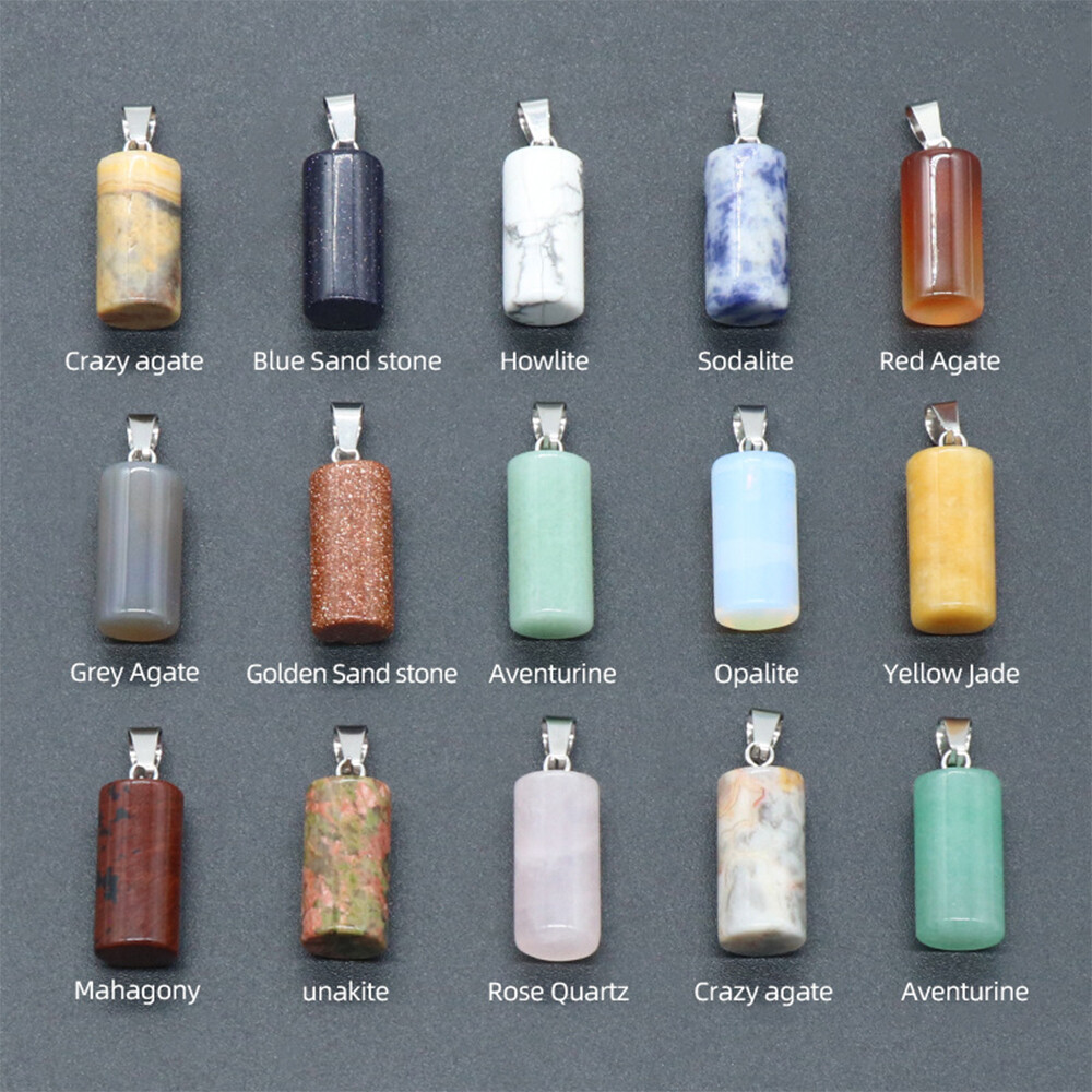 1x Chakra Natural Stone Crystal Cylinder Pendant Bead 10x20mm for Jewelry Making