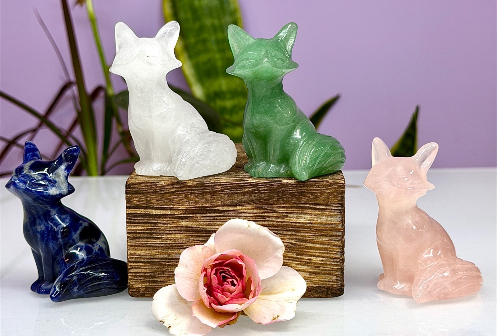 Wholesale Lot 4 Pcs Natural Crystal Fox Carving Healing Energy 5.5cm