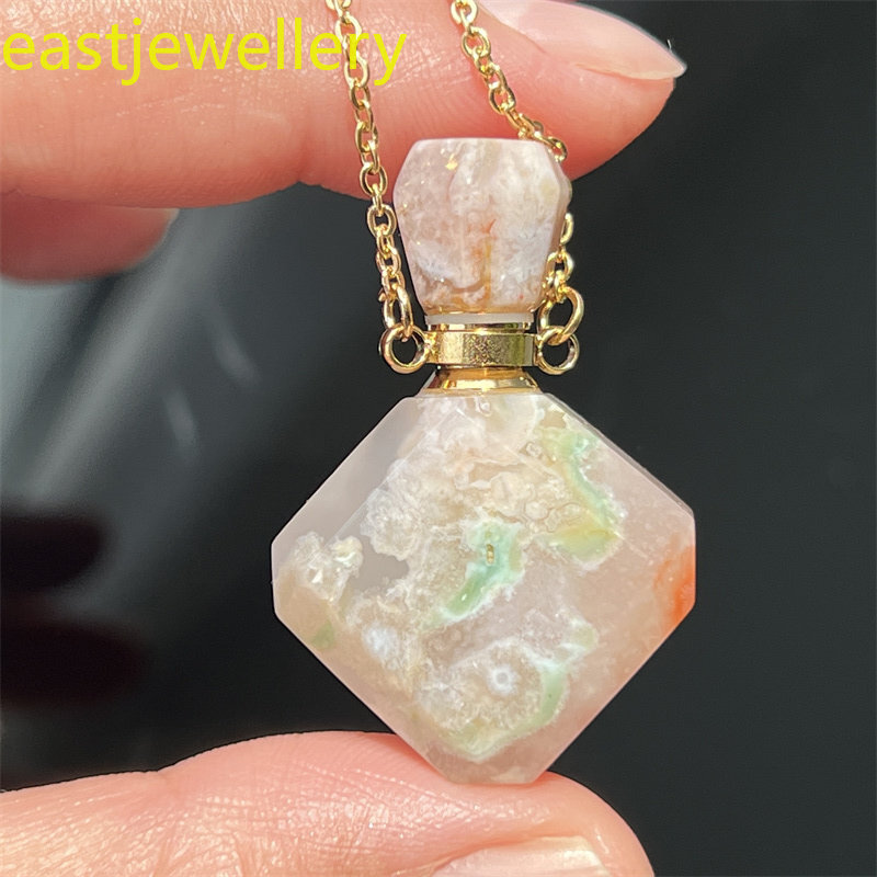 1x Natural cherry blossom agate Perfume Bottles Quartz Crystal pendant healing