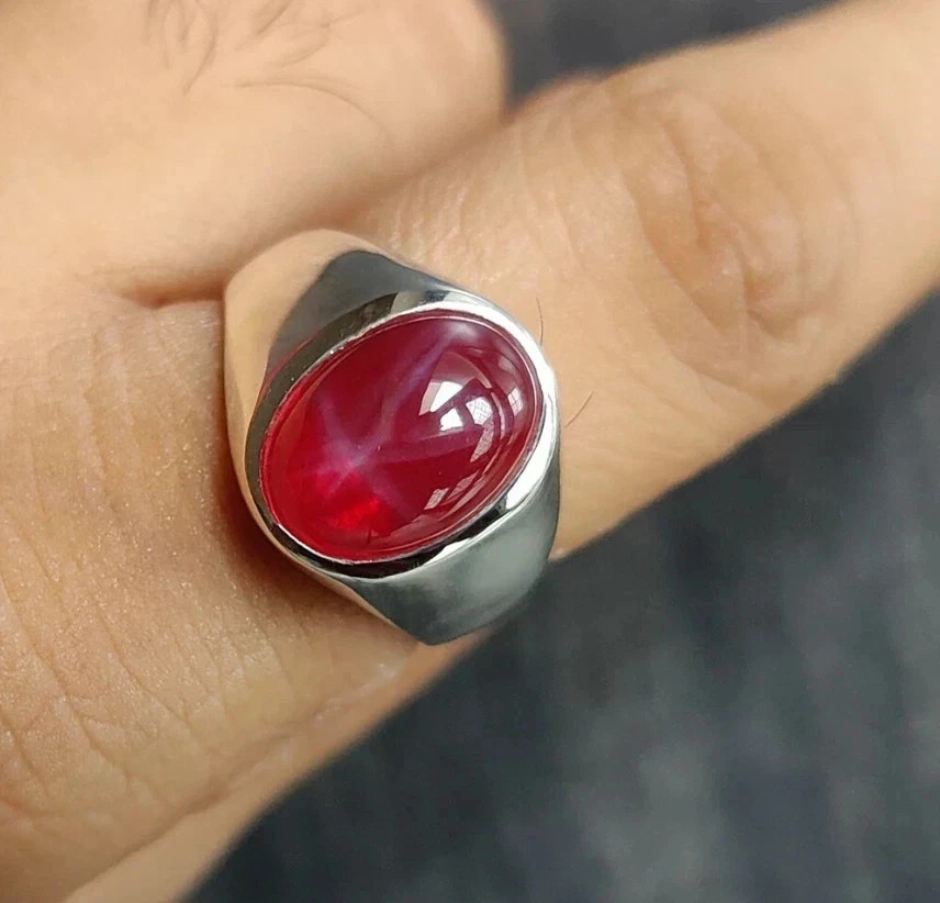 9 Ct Natural Red Star Ruby Certified Men’s Ring in 925 Sterling Silver All Sizes