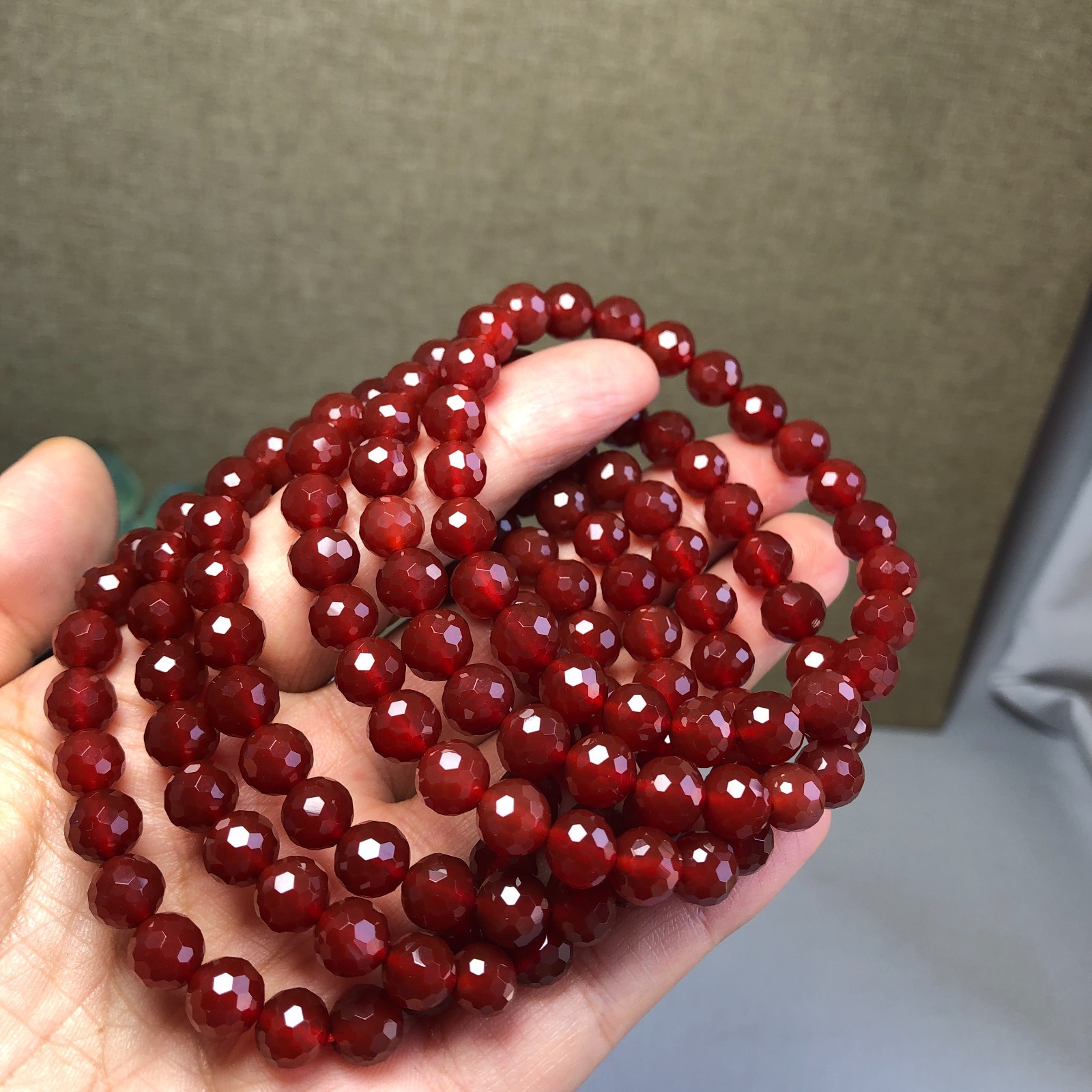 5Pcs Wholesal Natural red agate bracelets Crystal ball sphere facet 8mm