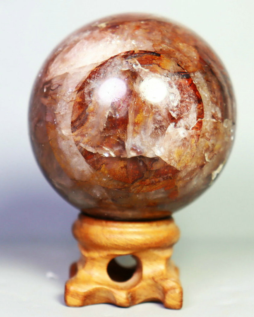 242g Natural Red FIRE QUARTZ Hematoid Polished Sphere Ball Stone Healing / Stand