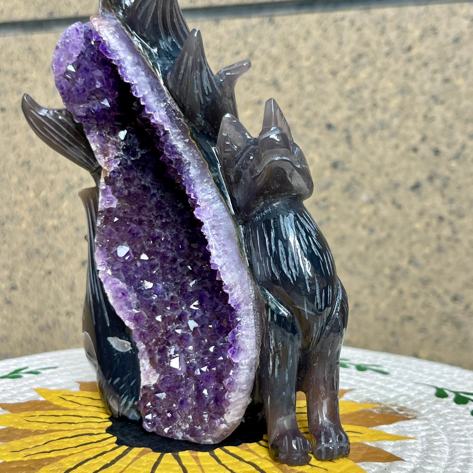 2.5 lb Natural Agate Geode Hand Carved Fox Crystal Animal Decor Figurine