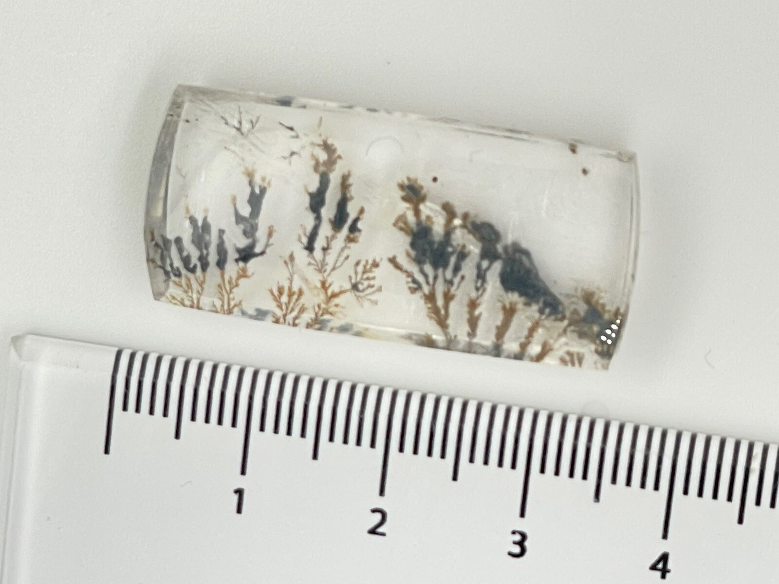 Unique Cut 38.12 Ct Rectangular Dendritic Quartz Cabochon. 34mm by 16mm