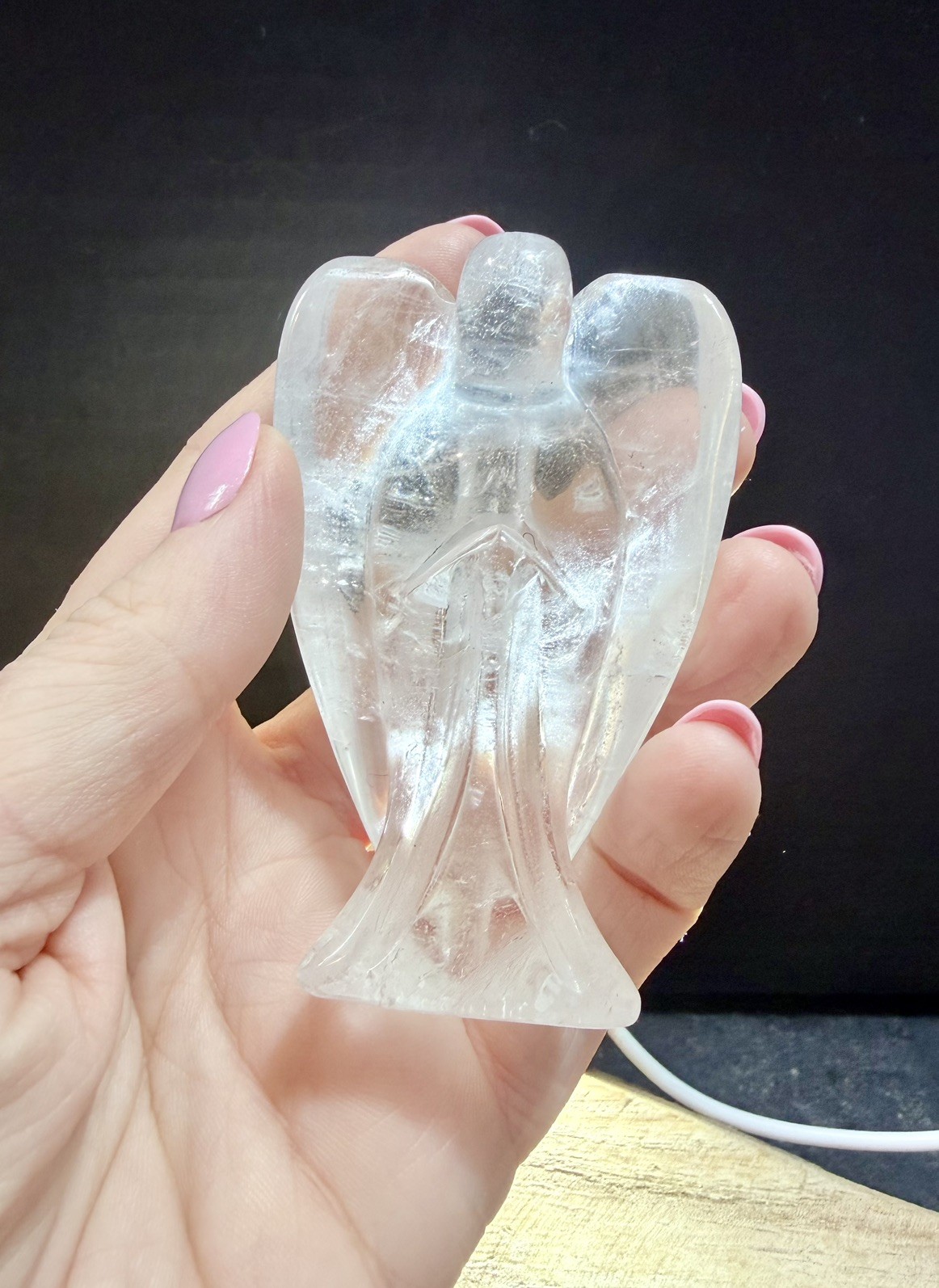 Crystal Clear Quartz Angel Simple Carving spiritual Heal display 7.8cm 116g