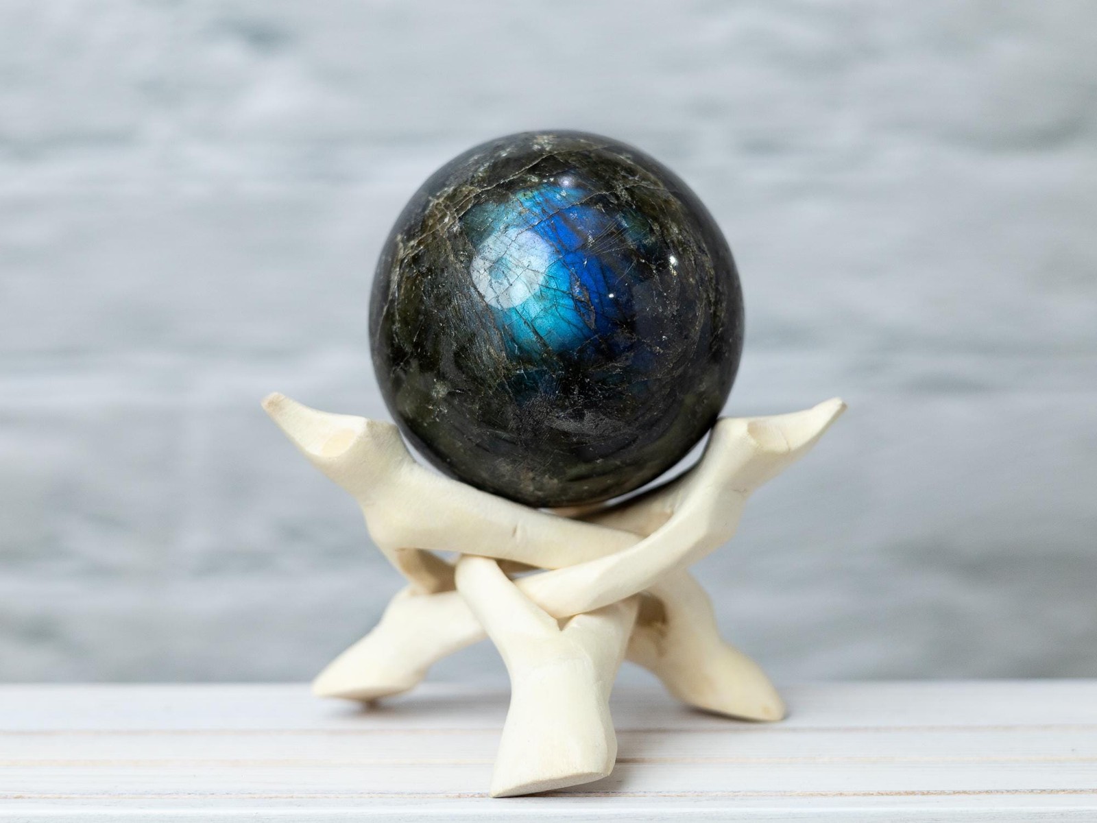 Labradorite Sphere with Stand Polished High Flash Crystal Ball Natural Stone