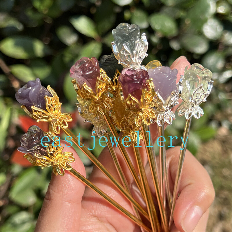 5pcs Natural Fluorite Rose flower skull Quartz Crystal Skull Reiki Healing Gem