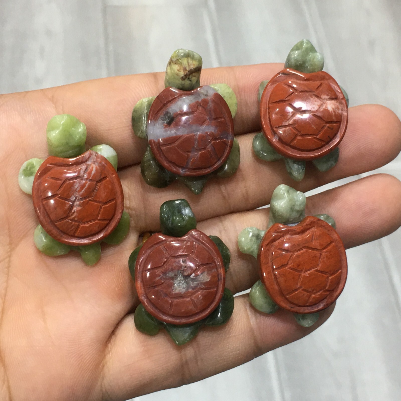 5pcs Natural red jasper quartz Crystal Sea turtle Carved Skull Reiki healing