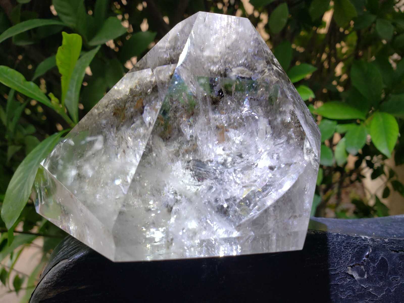 Stunning High Quality Clear Garden Quartz Semi-Polished Free Form Pyrite Rainbow