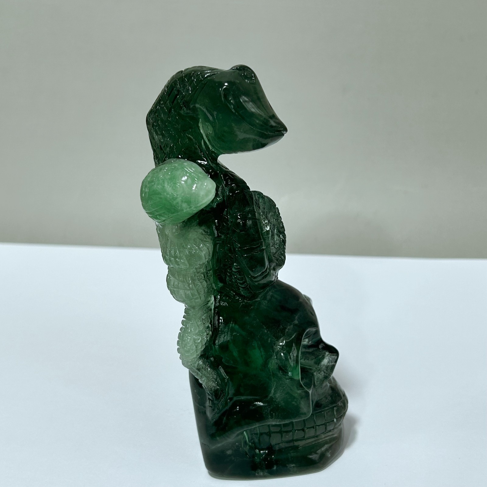 1.5LB Natural fluorite skull quartz hand carved snake crystal skull healing D221