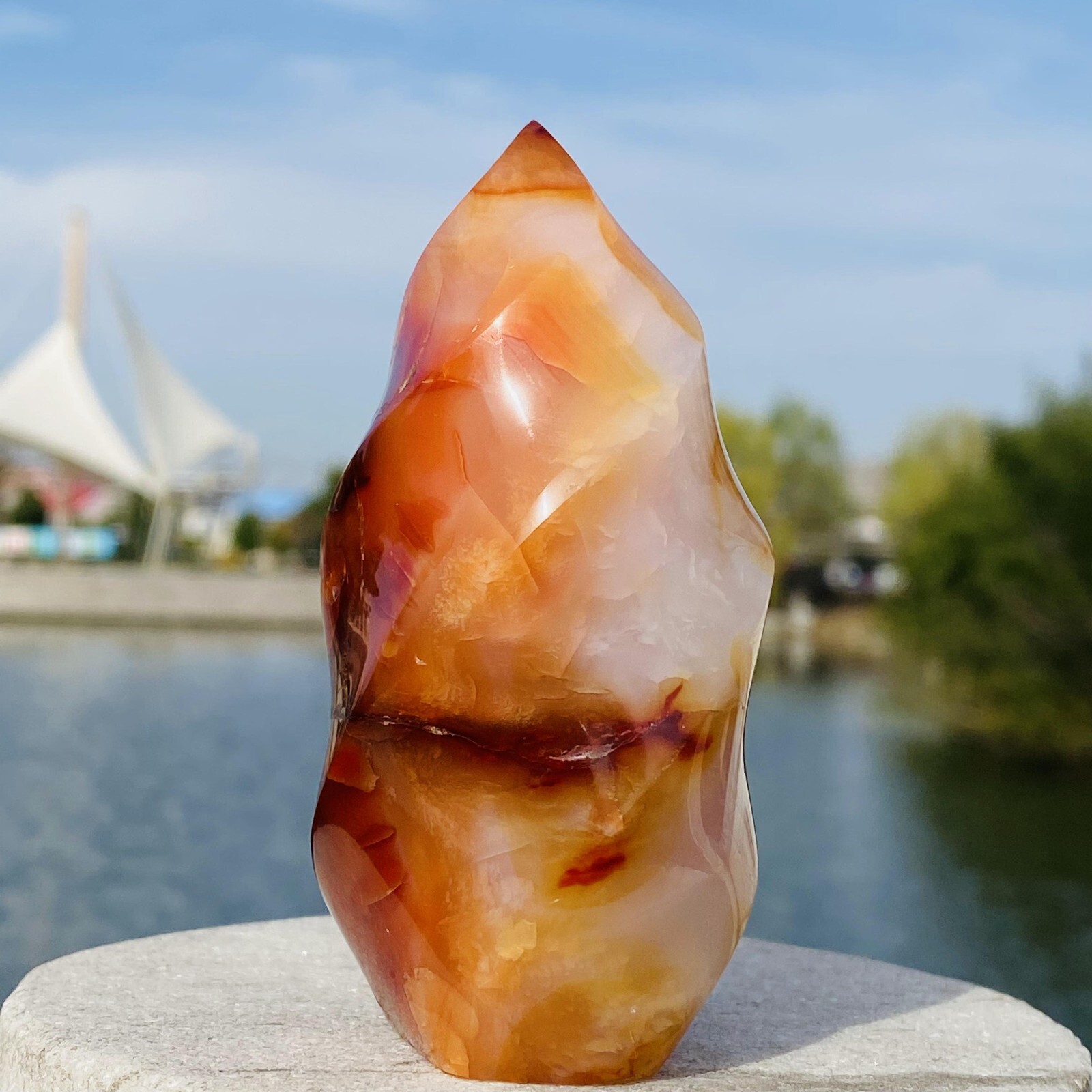 252G Natural Red Agate Flame spiral Quartz Crystal Mineral specimen healing