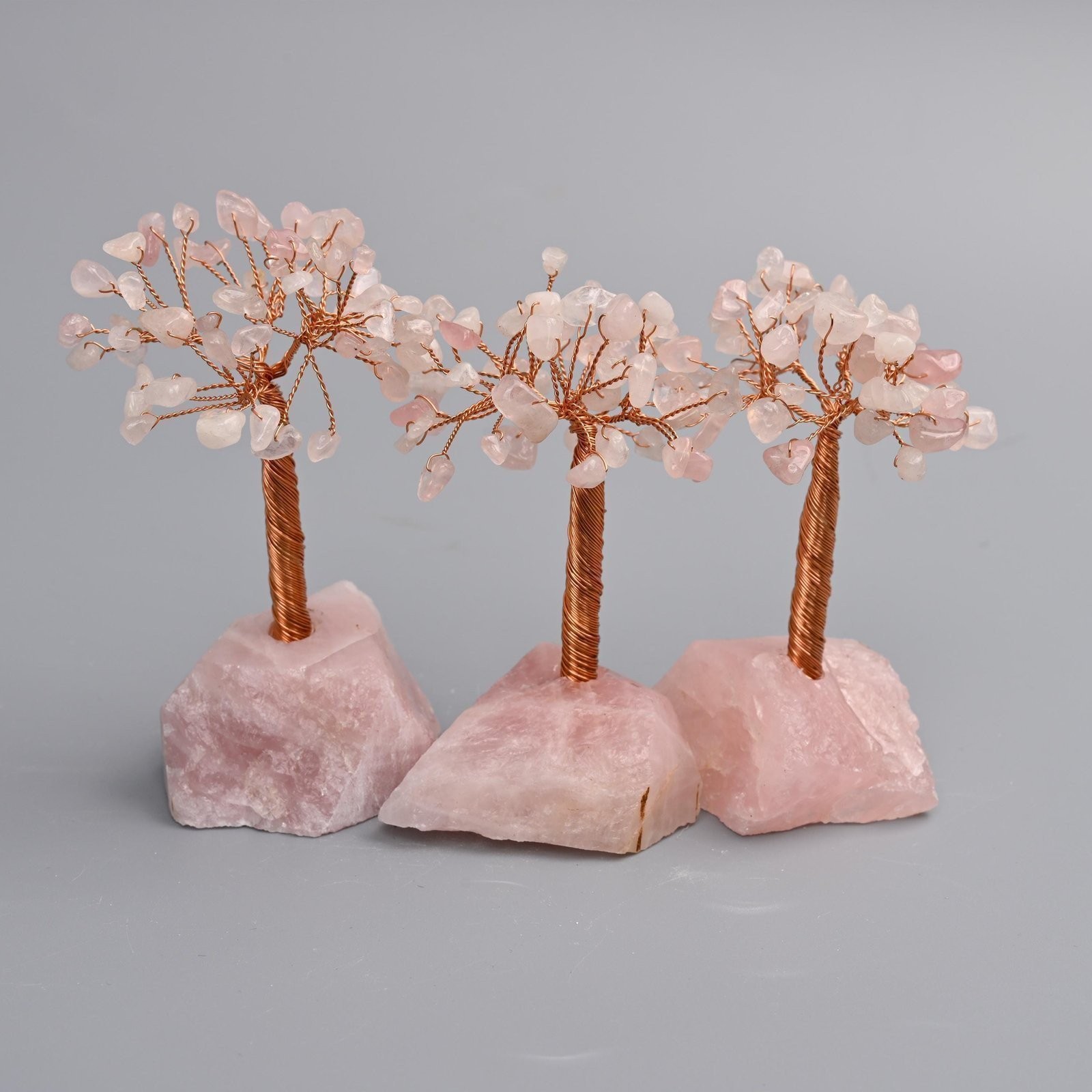 4 Inch Nature Rose Quartz Base Copper Wired Gemstone Tree of Life