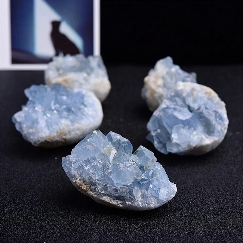 Natural Blue Celestite Stone Quartz Crystal Cluster Raw Rough Geode Druzy Reiki