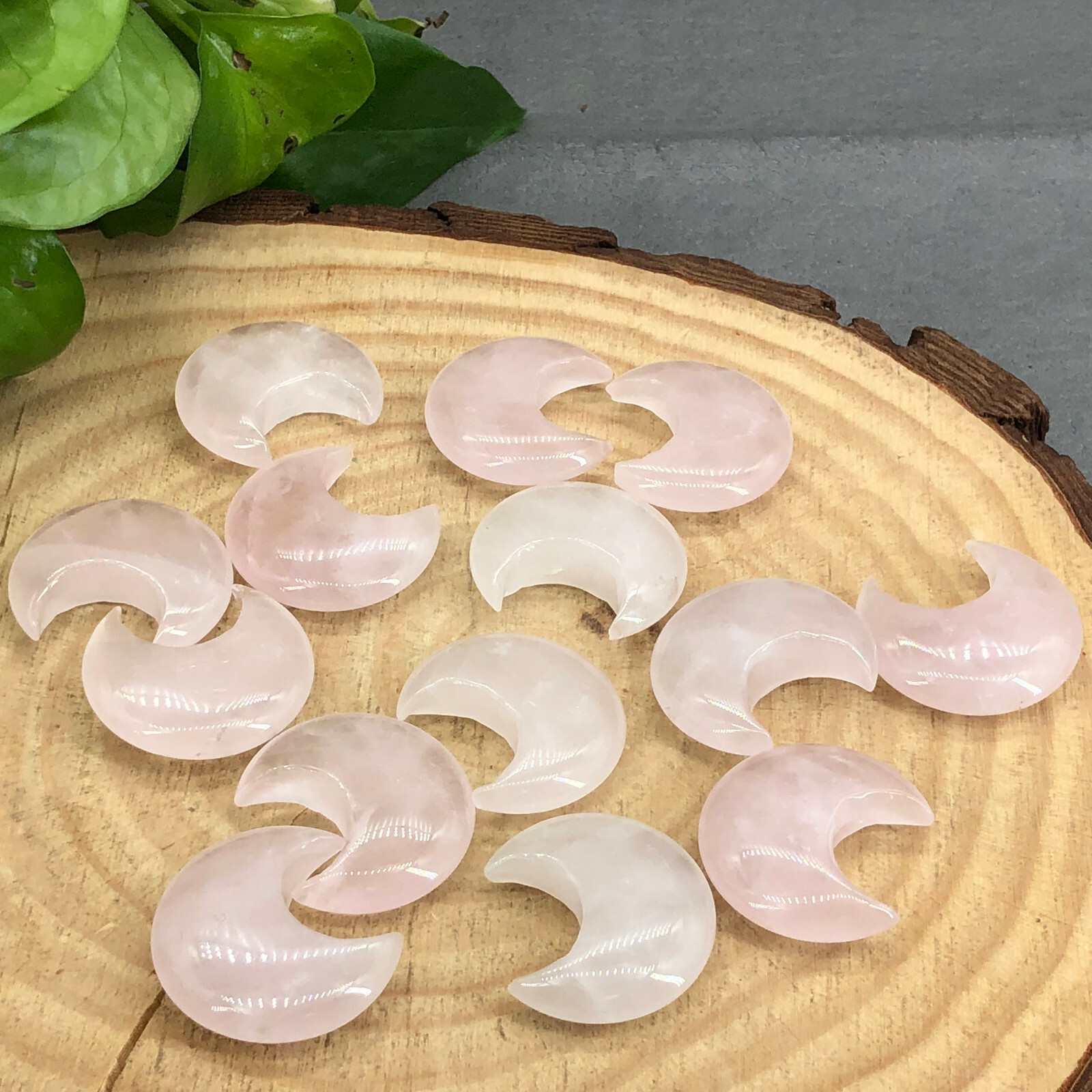 10pc Natural pink rose Quartz carved moon crystal reiki healing random
