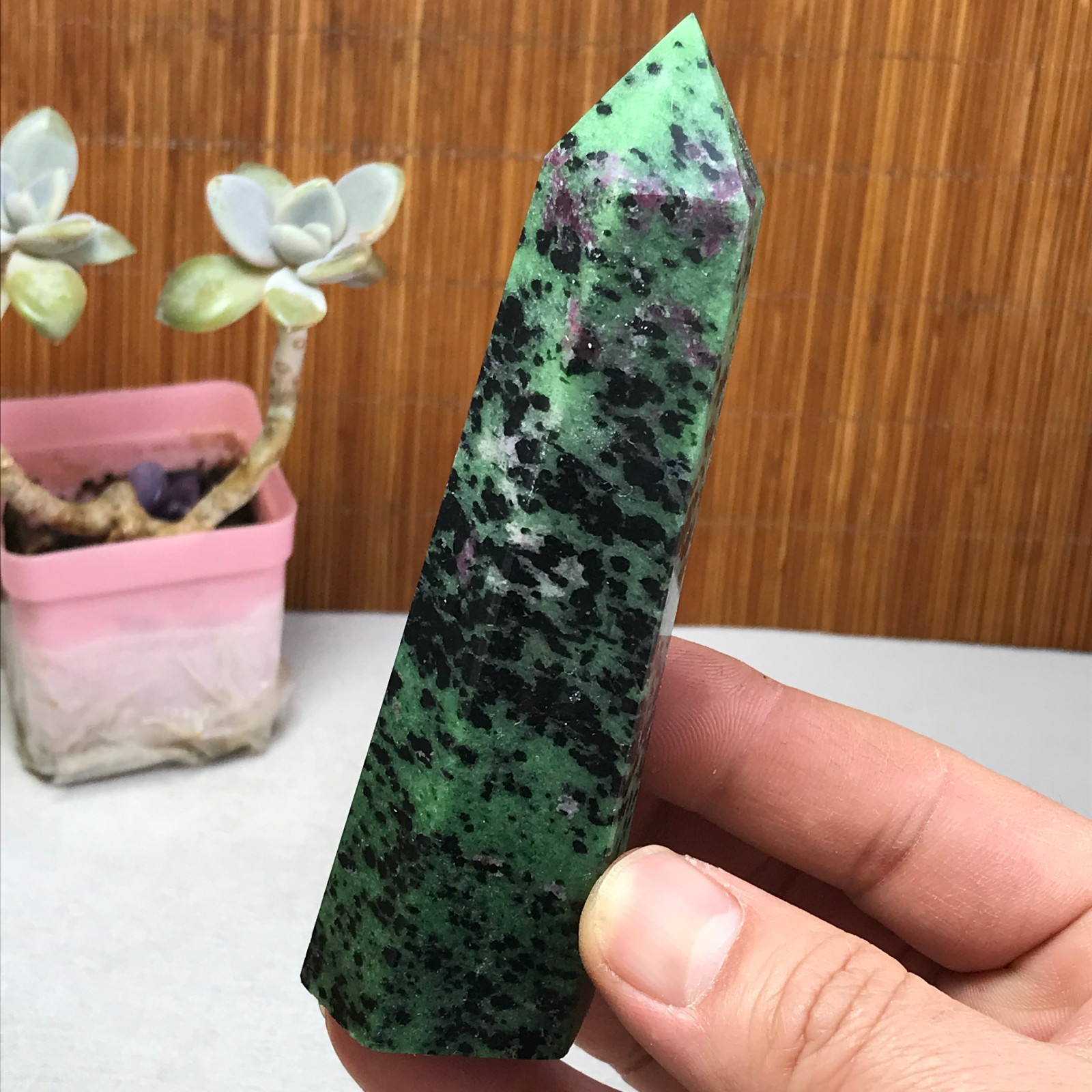 116-25-30mm Natural epidote wand Obelisk Crystal Quartz specimens 205g A3651