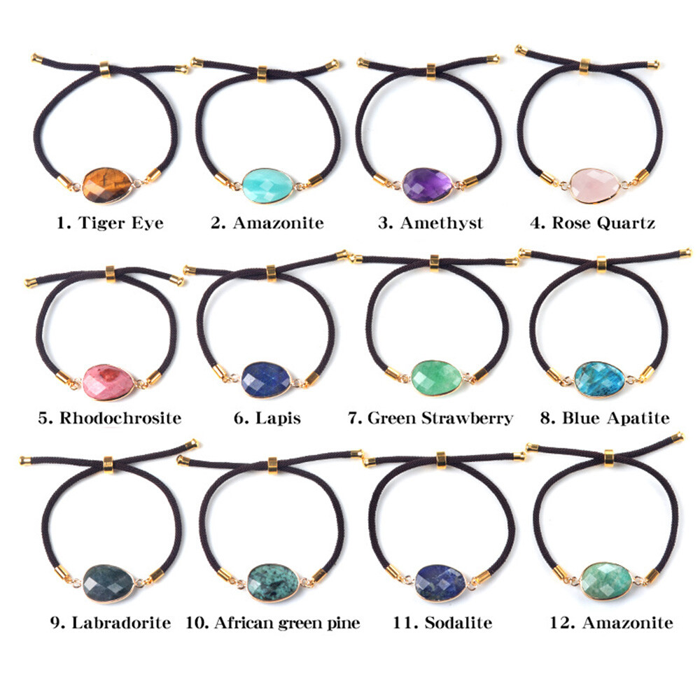 Natural Faceted Crystal Bracelet Oval Bead Adjustable Bangle Gifts Healing Reiki