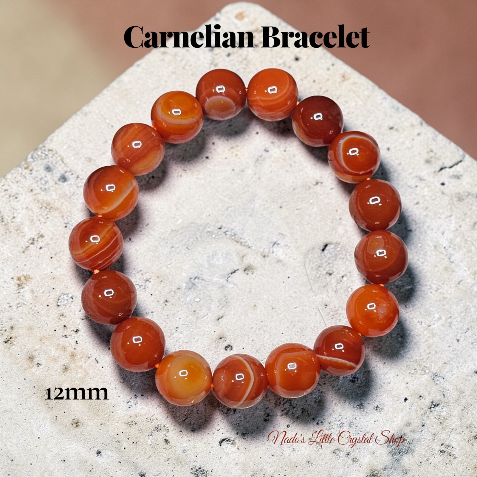 Carnelian Crystal Bracelet 12mm Reiki Healing for Men and Women 7 Inches