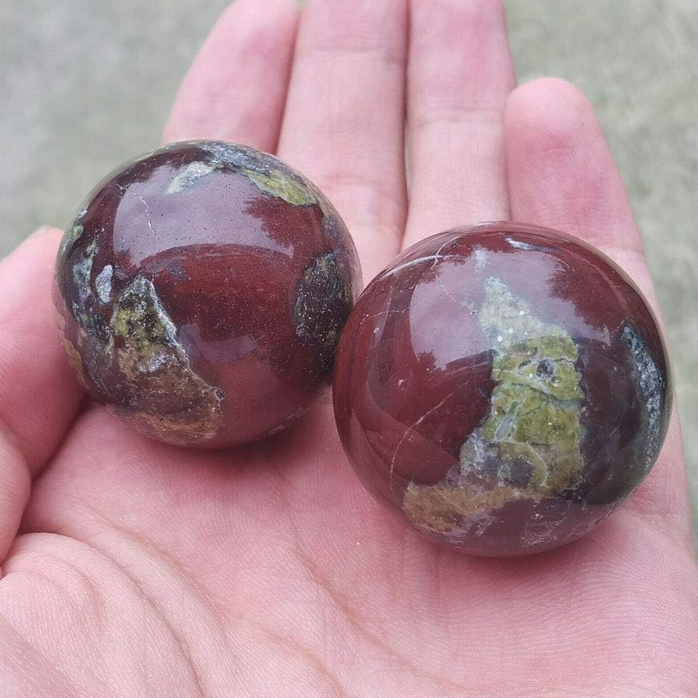 Acxico 2Pcs 30mm Small Natural Dragon Blood Stone Quartz Sphere Maroon