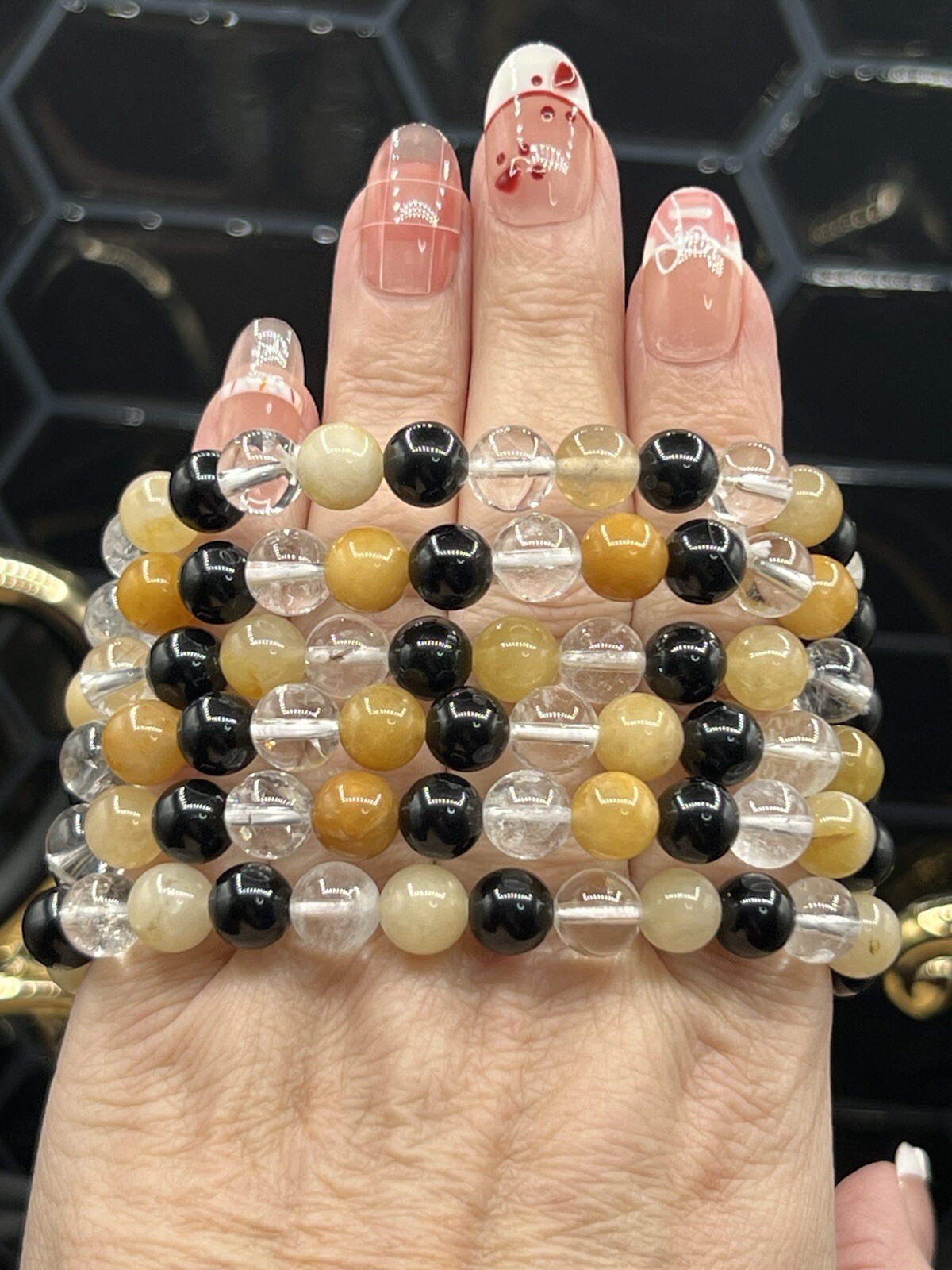 Natural Obsidian Clear Quartz Golden Healer stretchy Bracelets free ship