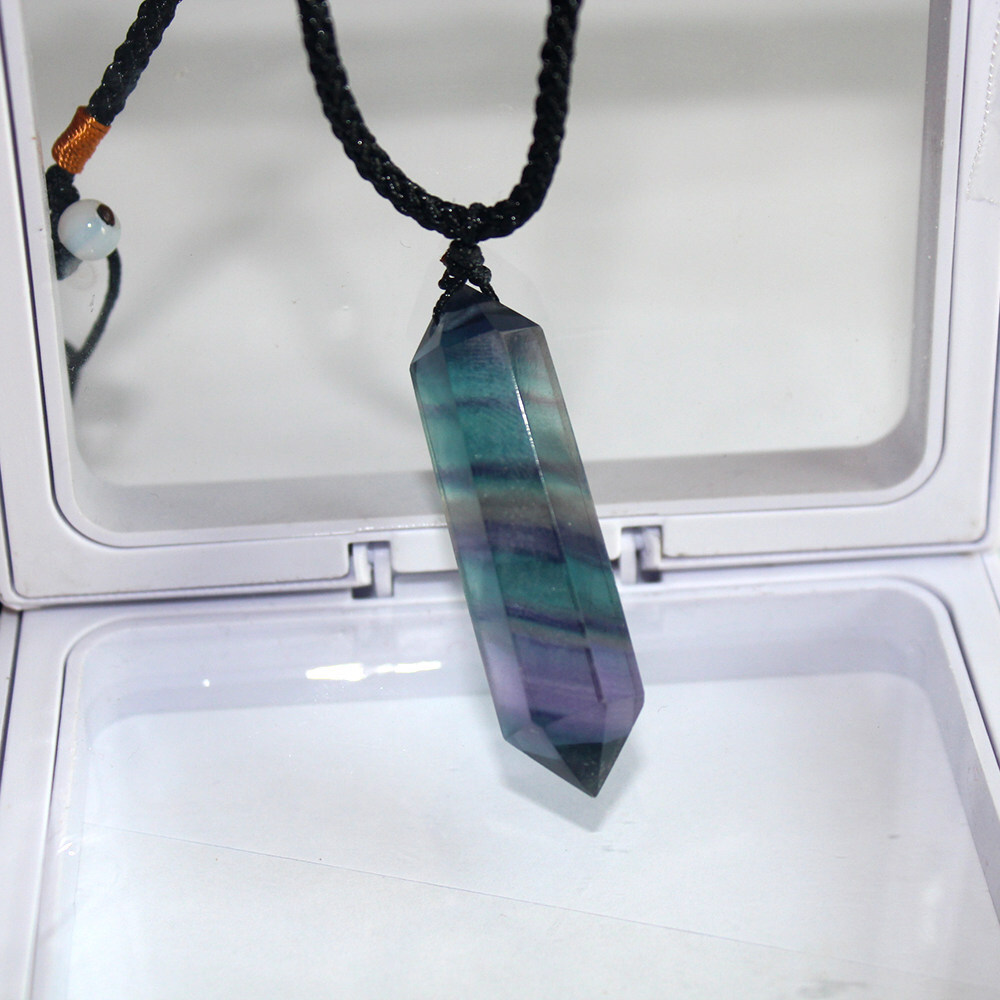 Natural Rainbow Fluorite Quartz Crystal Gemstone Pendant Healing Necklace Amulet