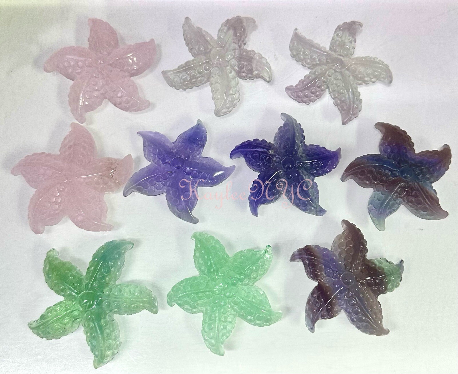 Wholesale Lot 10 PCs Natural Rose Quartz & Fluorite Starfishes Crystal Healing