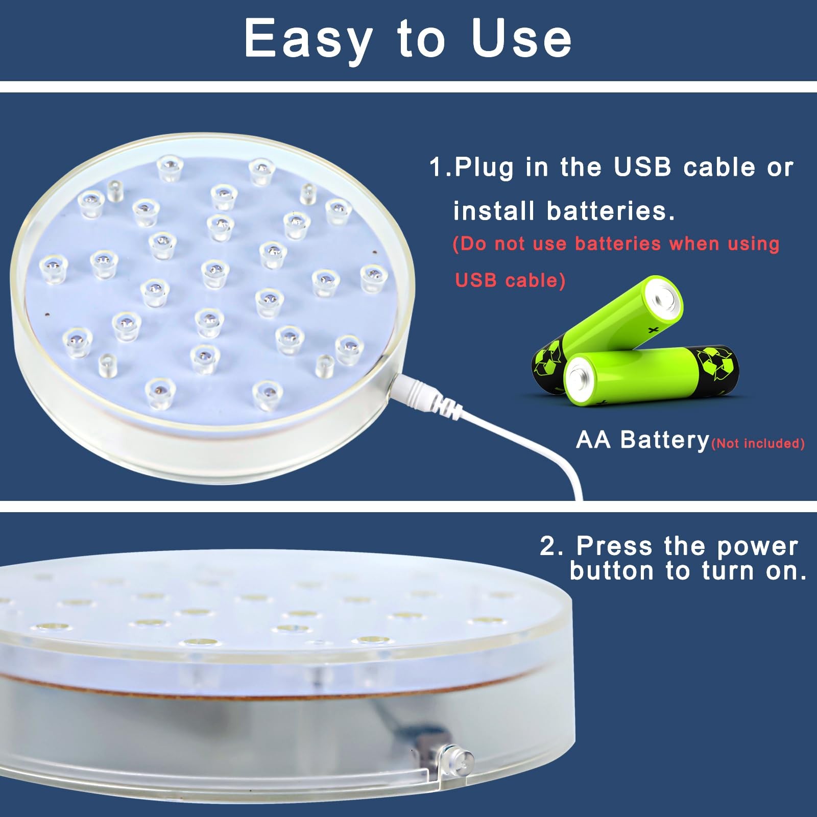 6 Inch Round Light Base, USB Charging & Battery Power Display Stand