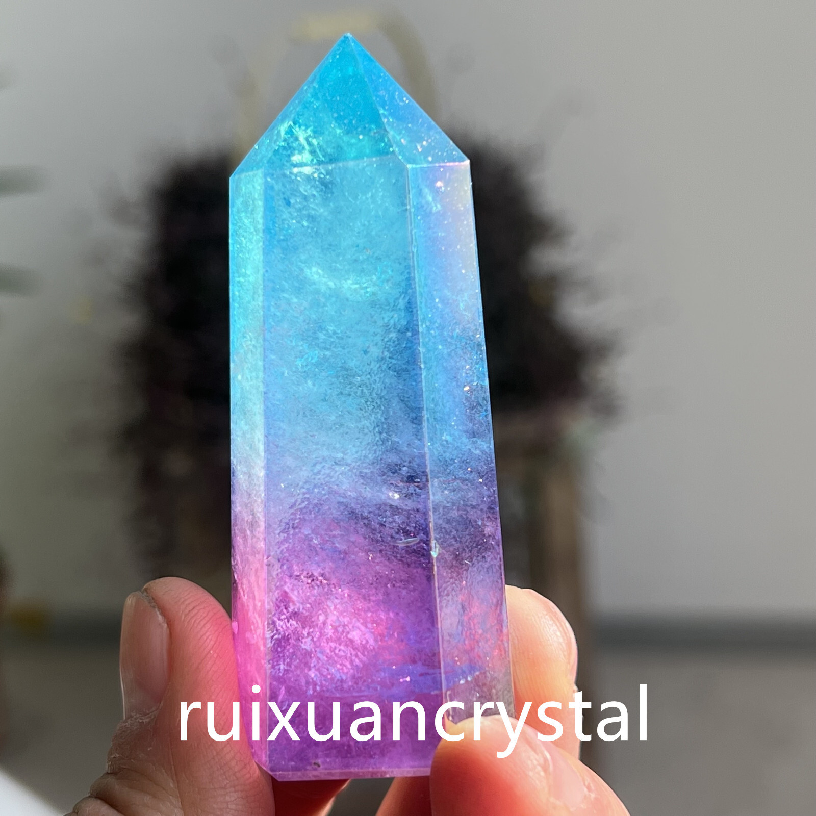 1pc Natural Titanium Rainbow Quartz Obelisk Wand Crystal Tower Point Healing