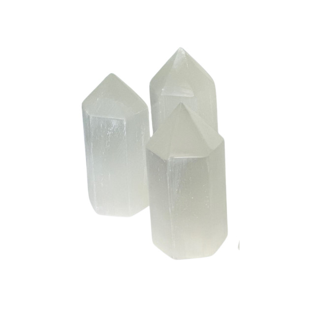 Selenite Tower 4in White Crystal Obelisk Charging Wand Cleansing Energy