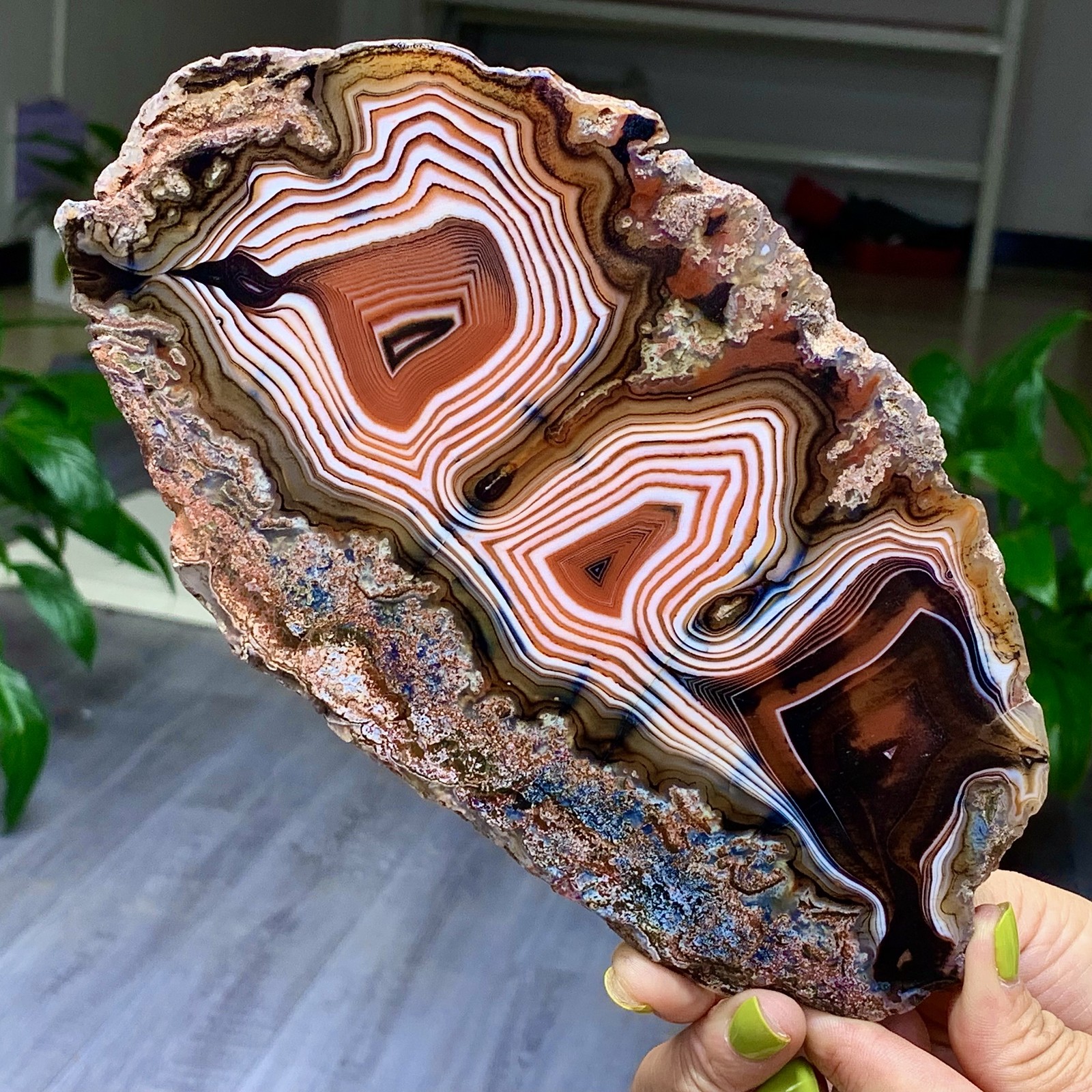 1.39LB NaturalRedStripeAgateSliceQuartzCrystal Hand-cut Slab Ore SpecimenHealing