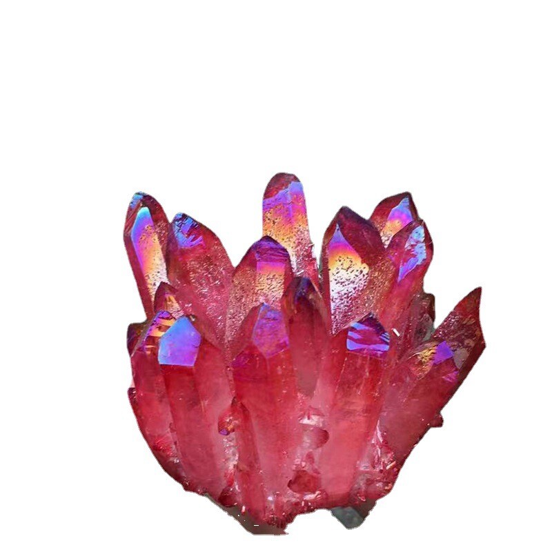 120g Natural Aura Red Titanium Ore Stone Quartz Crystal Cluster Specimens Reiki