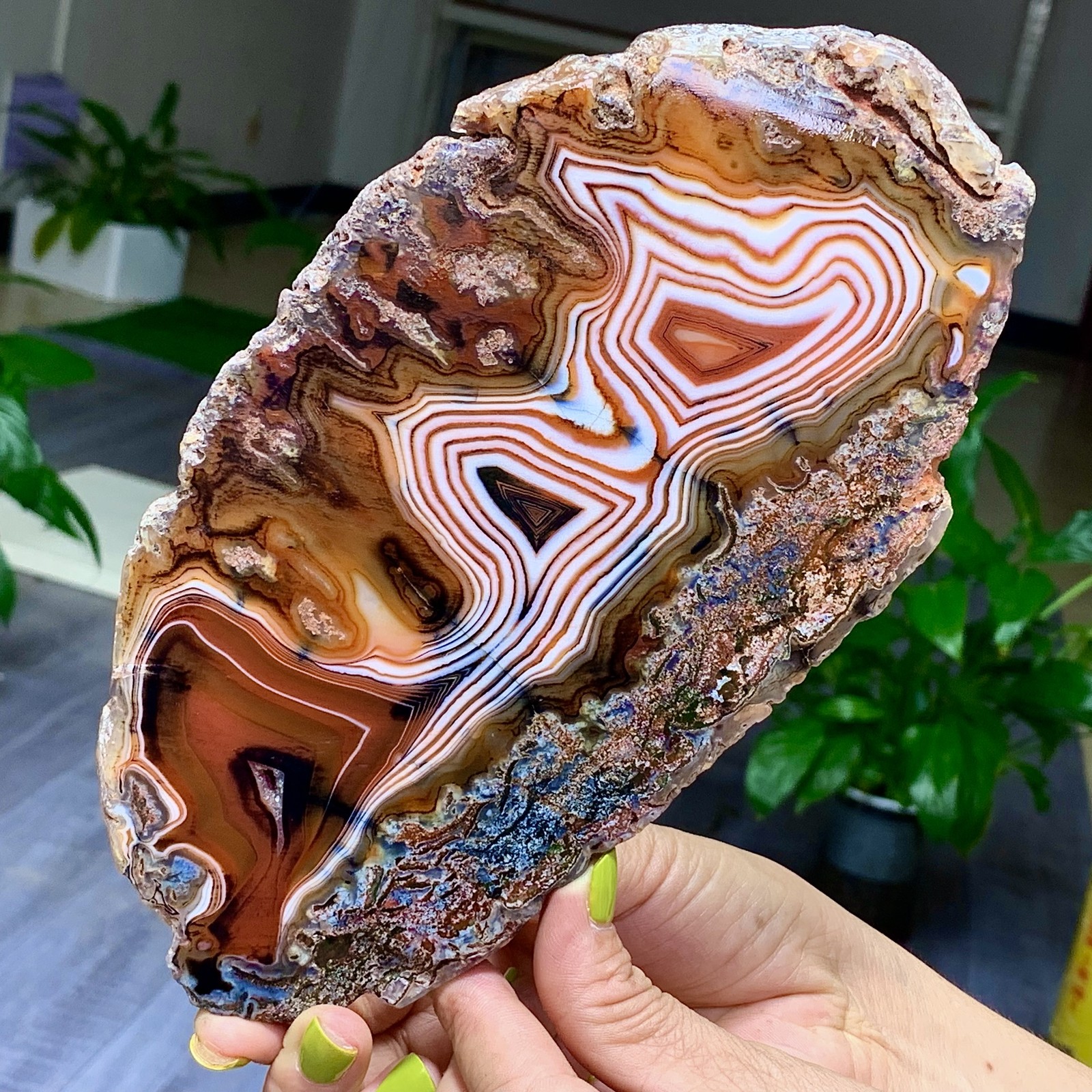 1.39LB NaturalRedStripeAgateSliceQuartzCrystal Hand-cut Slab Ore SpecimenHealing