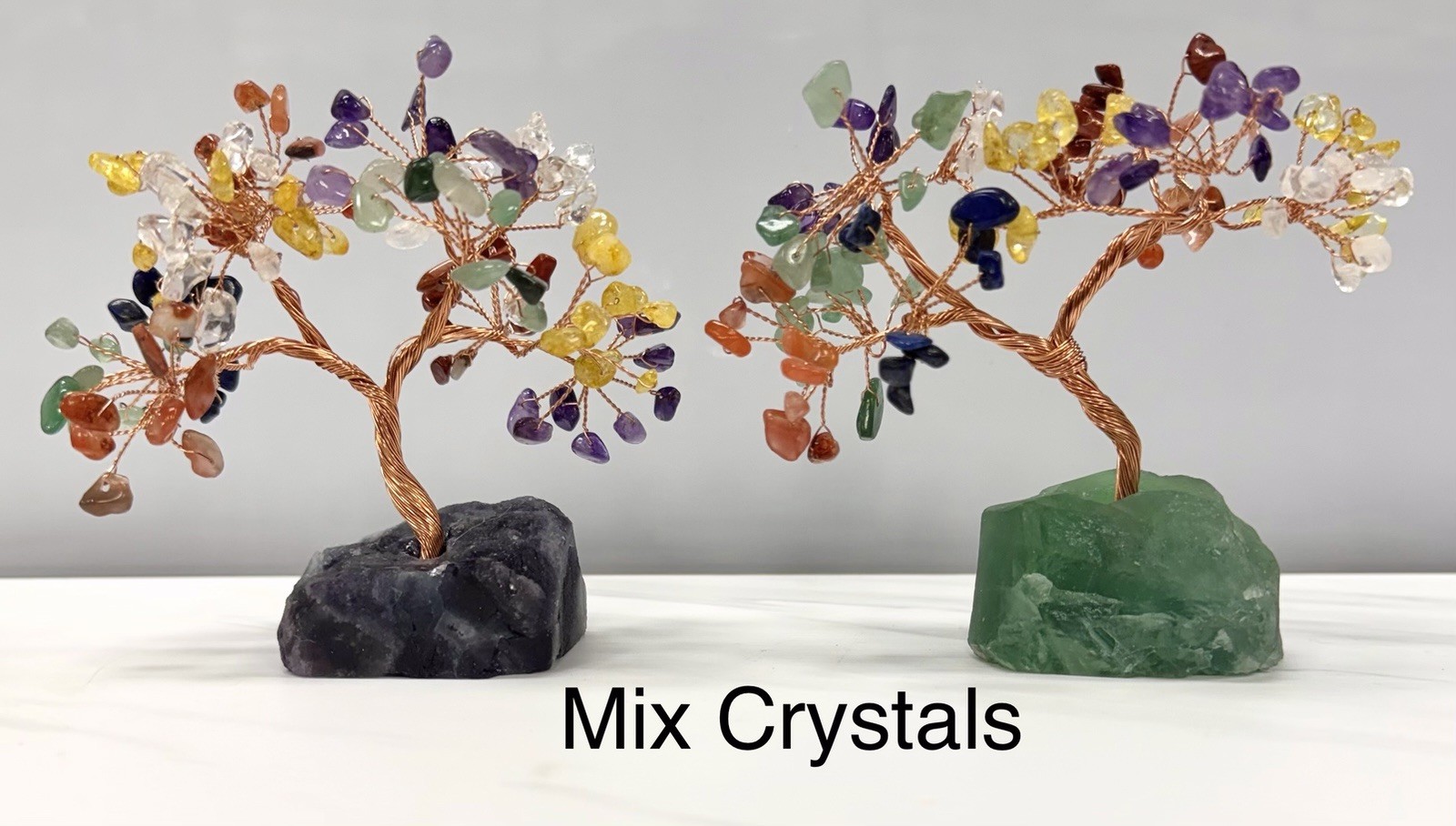 Wholesale 7 Pcs Bonsai Tree With Fluorite Base Copper Wire Natural Crystal