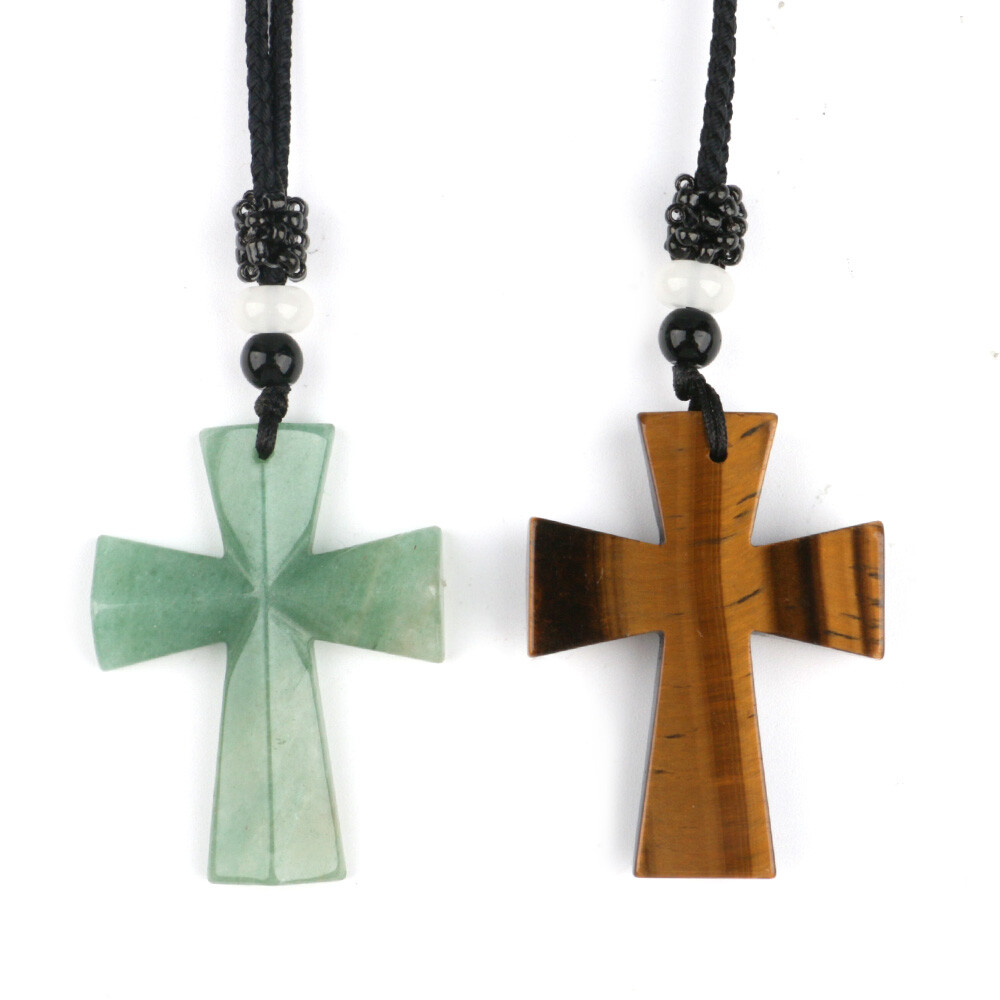 Natural Chakra Cross Quartz Crystal Stone Healing Gemstone Pendant Necklace Gift