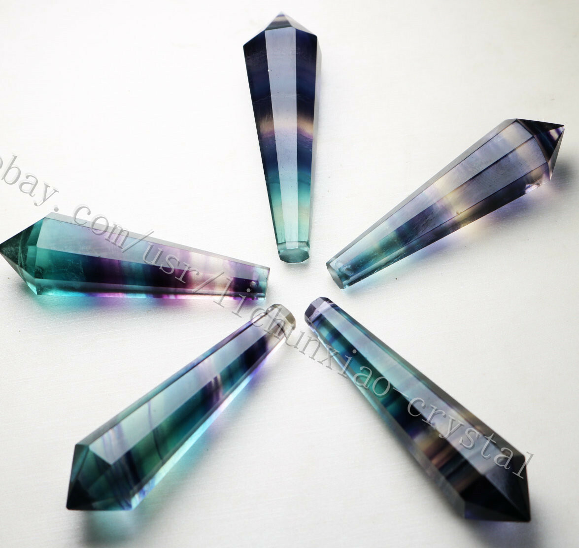 5pcs 8sided VOGEL Style Natural 7 colour fluorite Crystal pendulum POINT Pendant