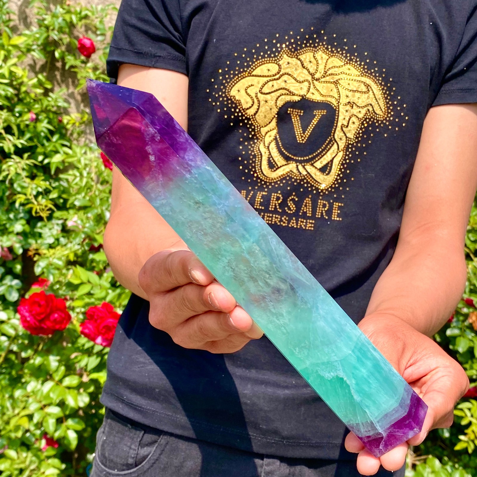 2.1LB Natural unique colored fluorite pillar quartz crystal sample