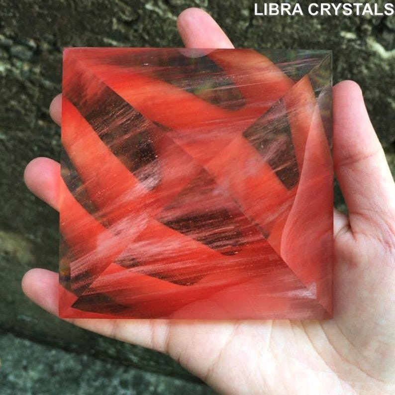 Cherry Quartz Style Glass Crystal Pyramid Red Translucent Geometric Metaphysical