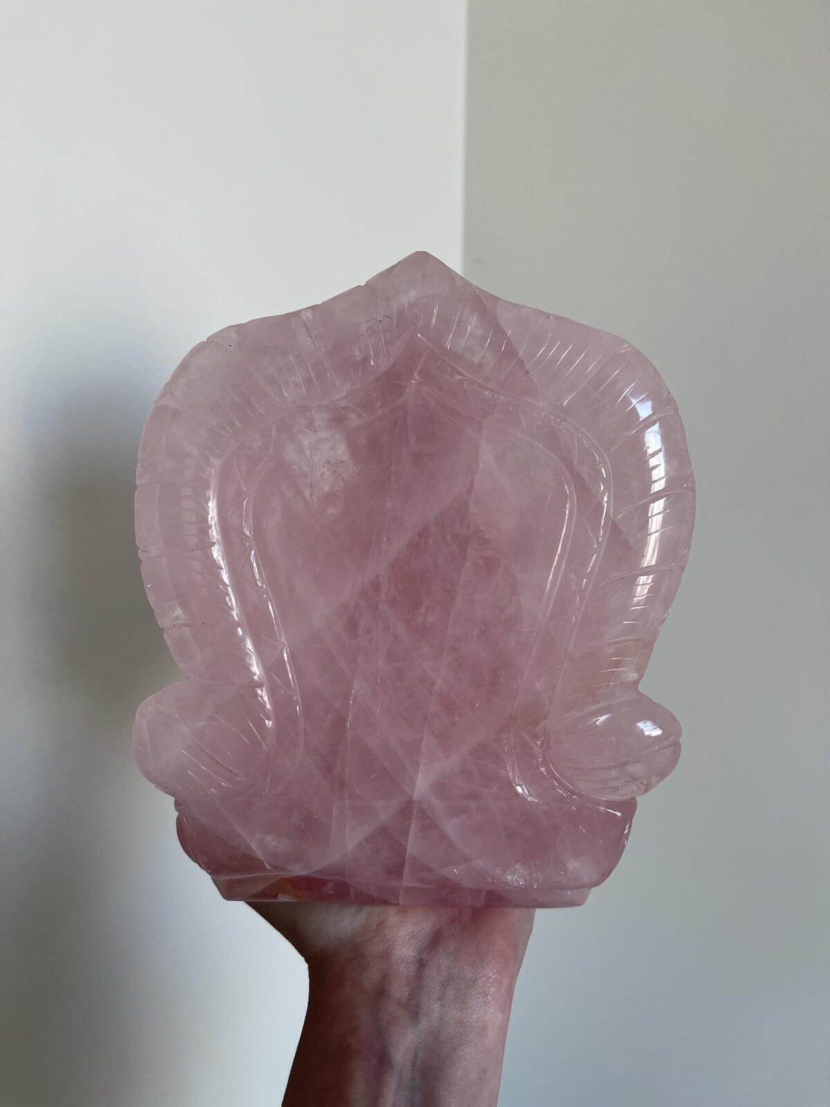 XL Rose Quartz Buddha Crystal Carving — Rose Quartz Crystal Statue Indoor
