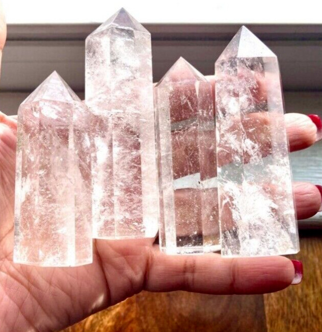 Natural Clear White Quartz Healing Obelisk Crystal Wand Tower Point Decor Gifts