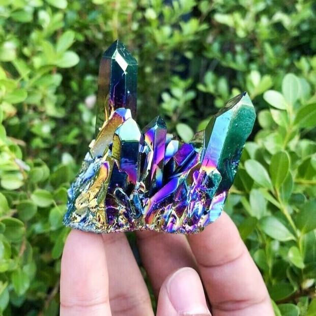 80-100g Rainbow Aura Quartz Amethyst Healing Chakra Cluster Chunks Home Decor