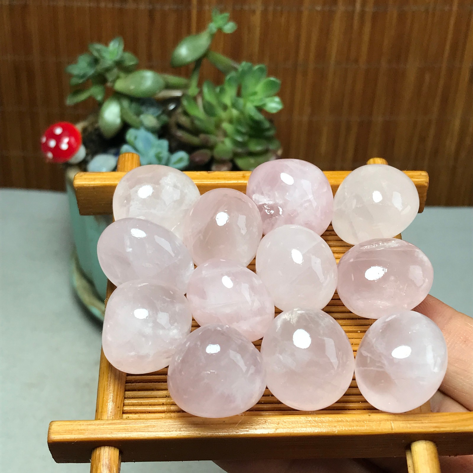 12pcsNatural pink rose quartz Crystal gemstone Polish Mineral Specimen 106g 5593