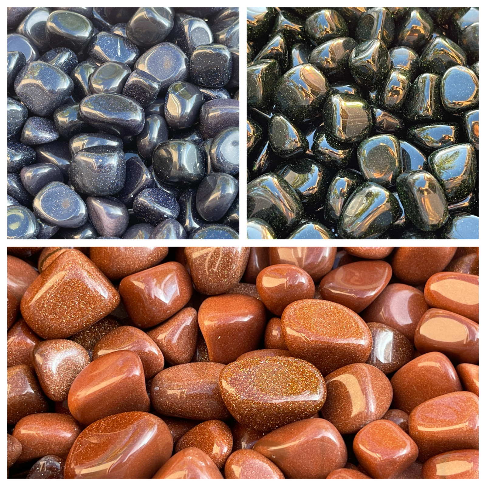Red, Blue and Green Goldstone Tumbled Stone, 0.75-1.25″ Tumbled Goldstone, Bulk