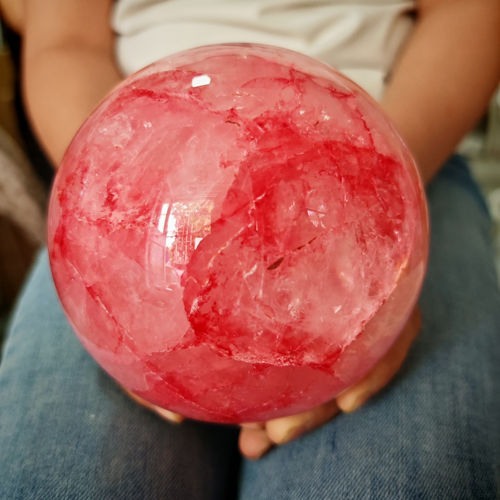 7.15LBRed gel flower crystal ball quartz crystal ball, spiritual energy recovery