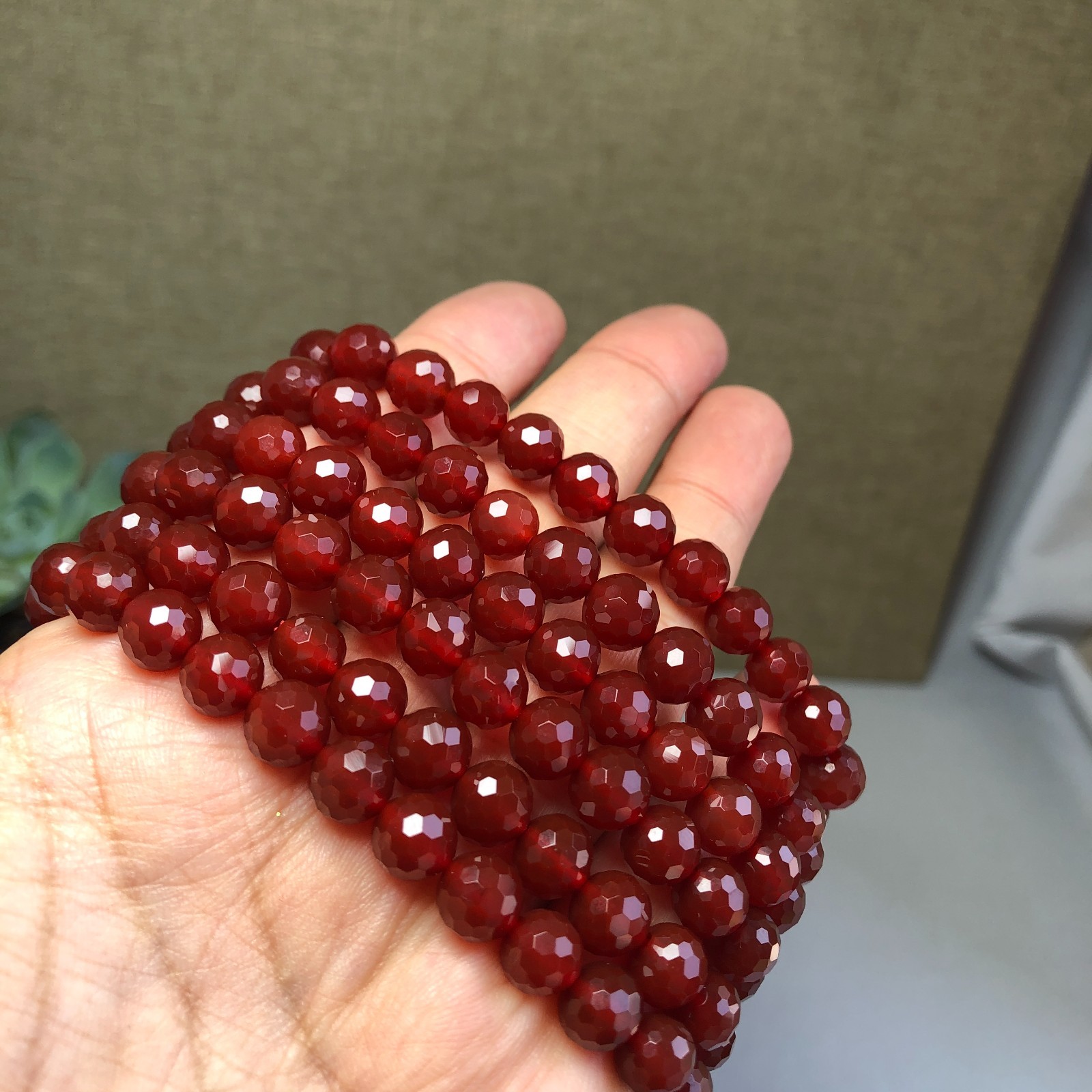 5Pcs Wholesal Natural red agate bracelets Crystal ball sphere facet 8mm