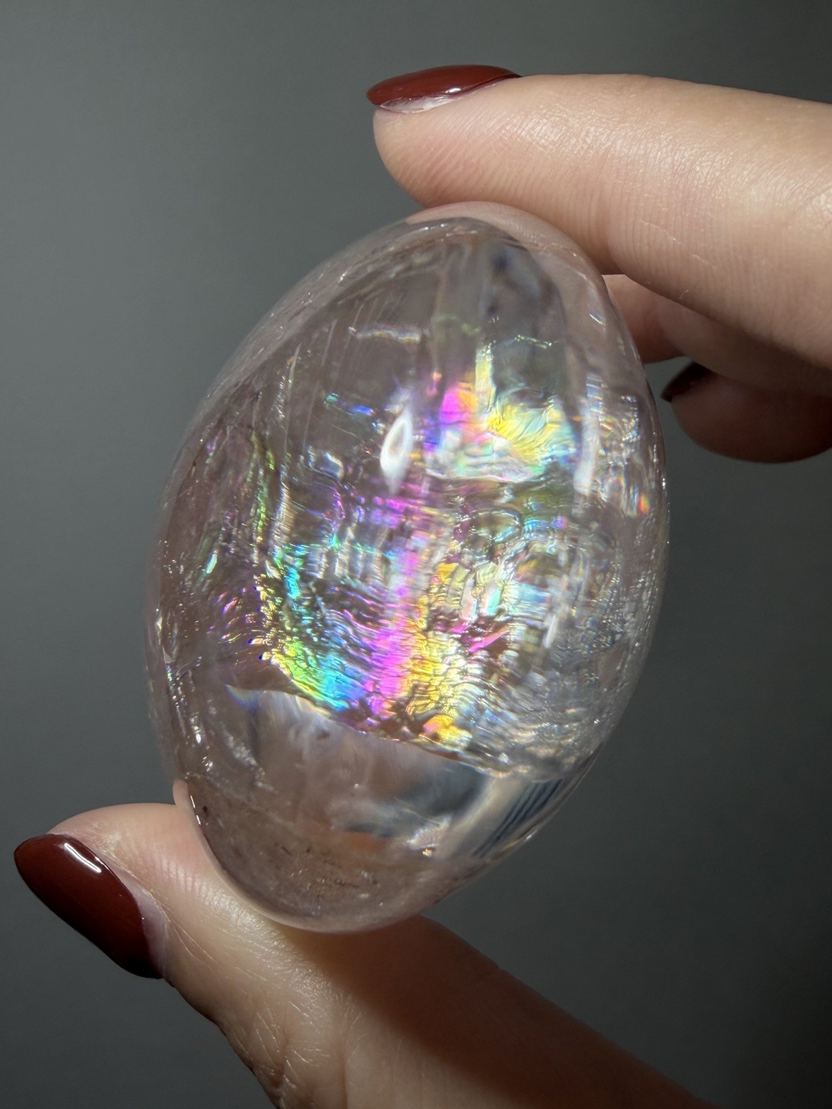 Himalayan Pink Azeztulite Palm Stone with Rainbow |High Vibration Pocket Crystal
