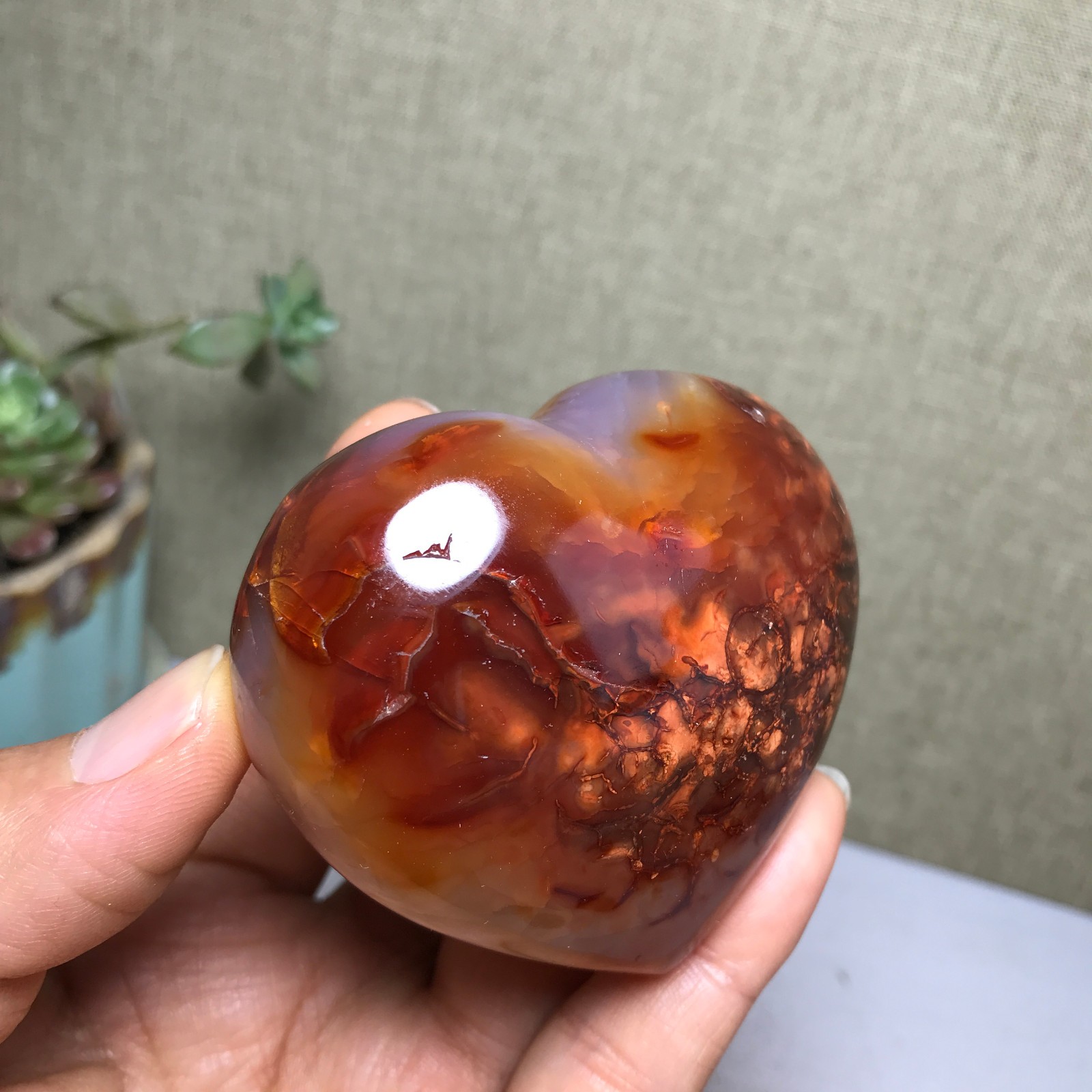 NATURAL red agate heart shaped Hand carved polished Crystal specimen 163g A4102